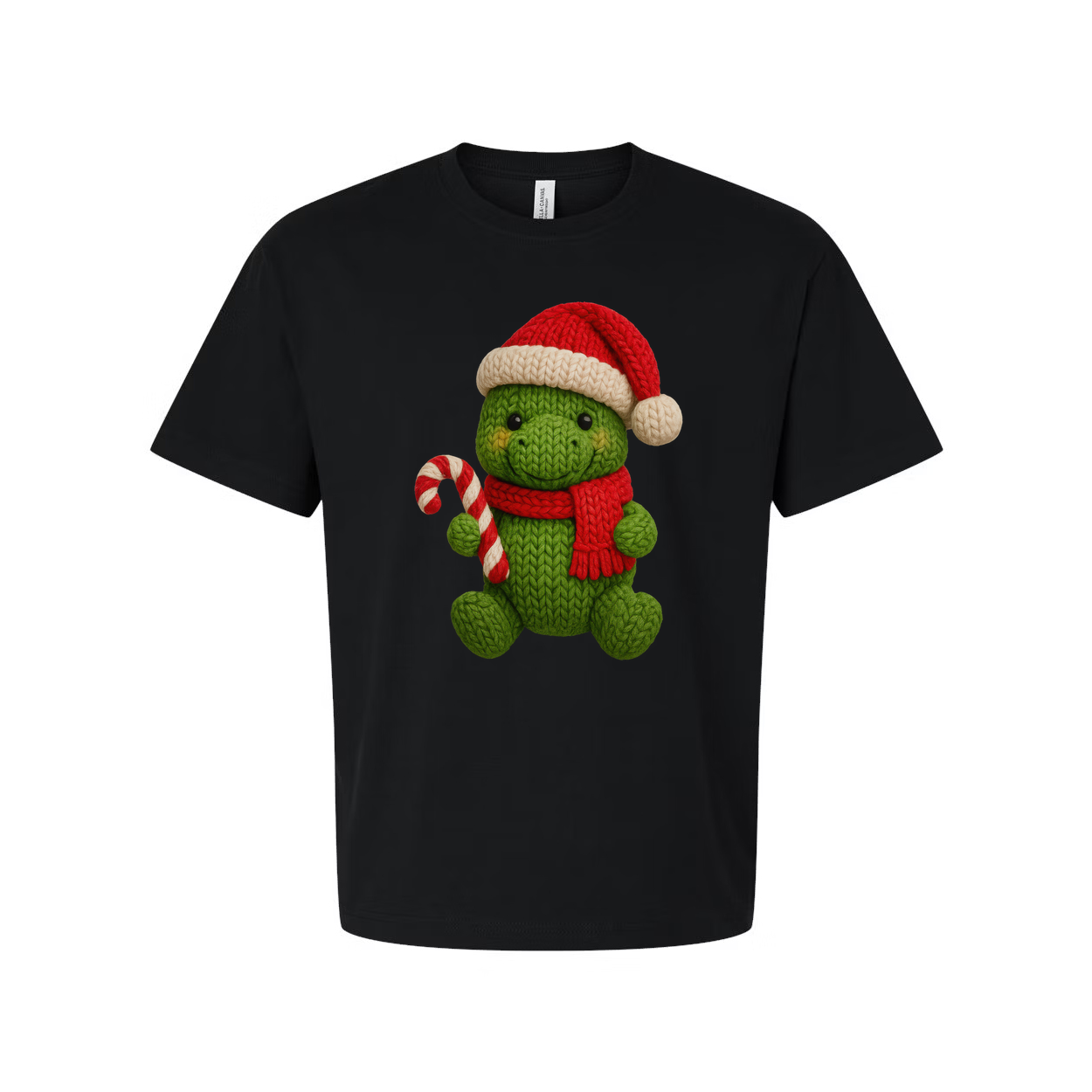 Green Knit Turtle Christmas T Shirt With Santa Hat And Candy Cane Design For Holiday