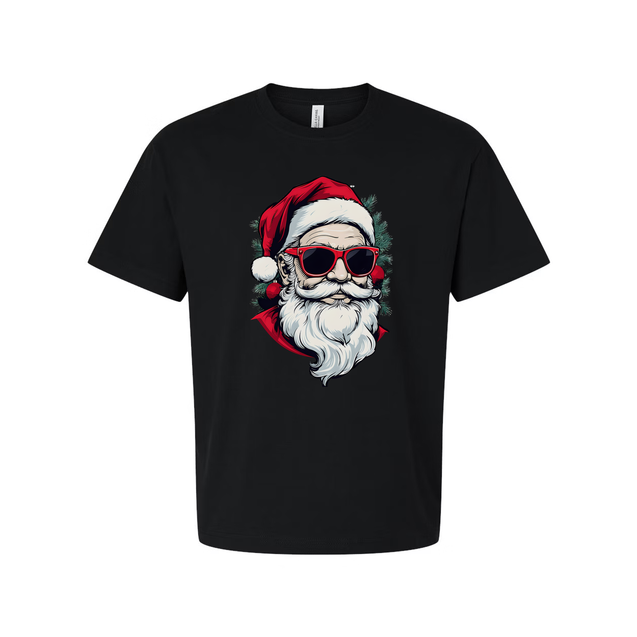 Unisex Christmas T Shirt Featuring Santa Claus Graphic With Red Sunglasses And Festive Tree