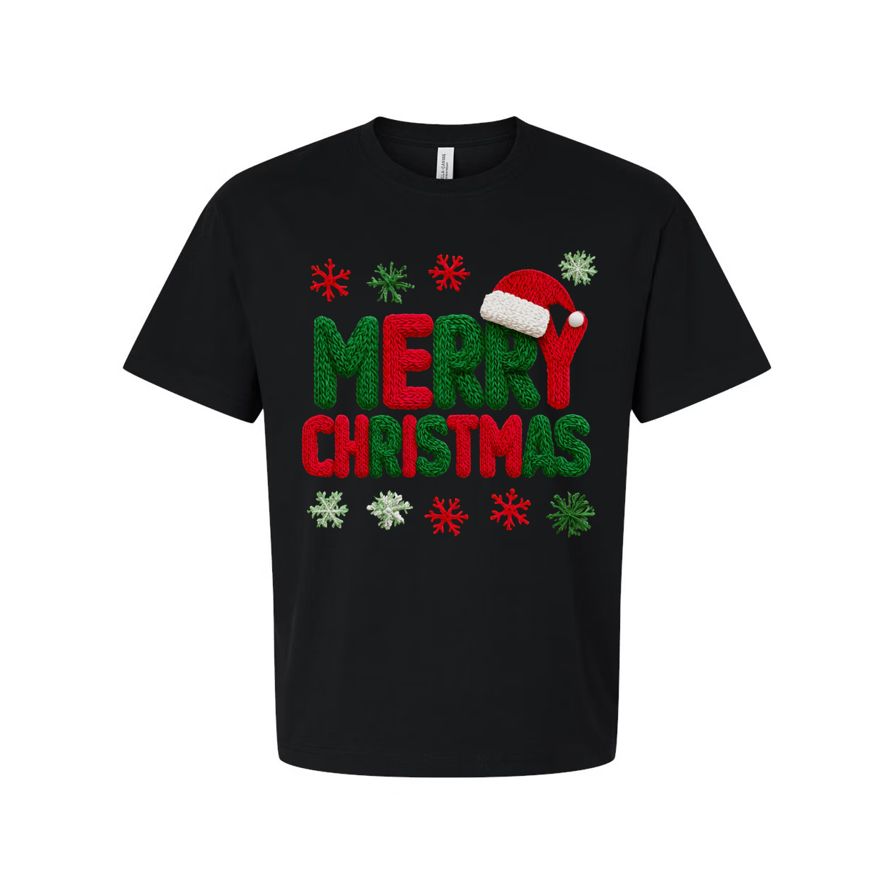 Merry Christmas Knit Style T Shirt With Santa Hat Graphic