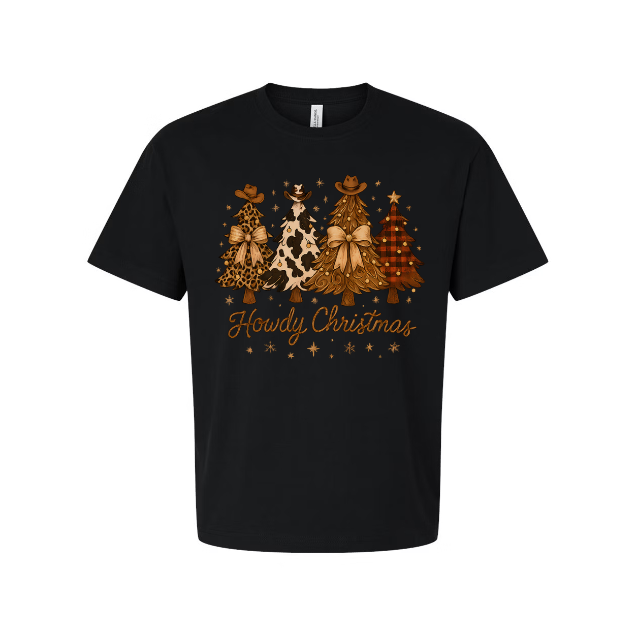 Unisex Christmas T Shirt With Howdy Christmas Tree Graphic Leopard Print Cow Print Plaid Trees