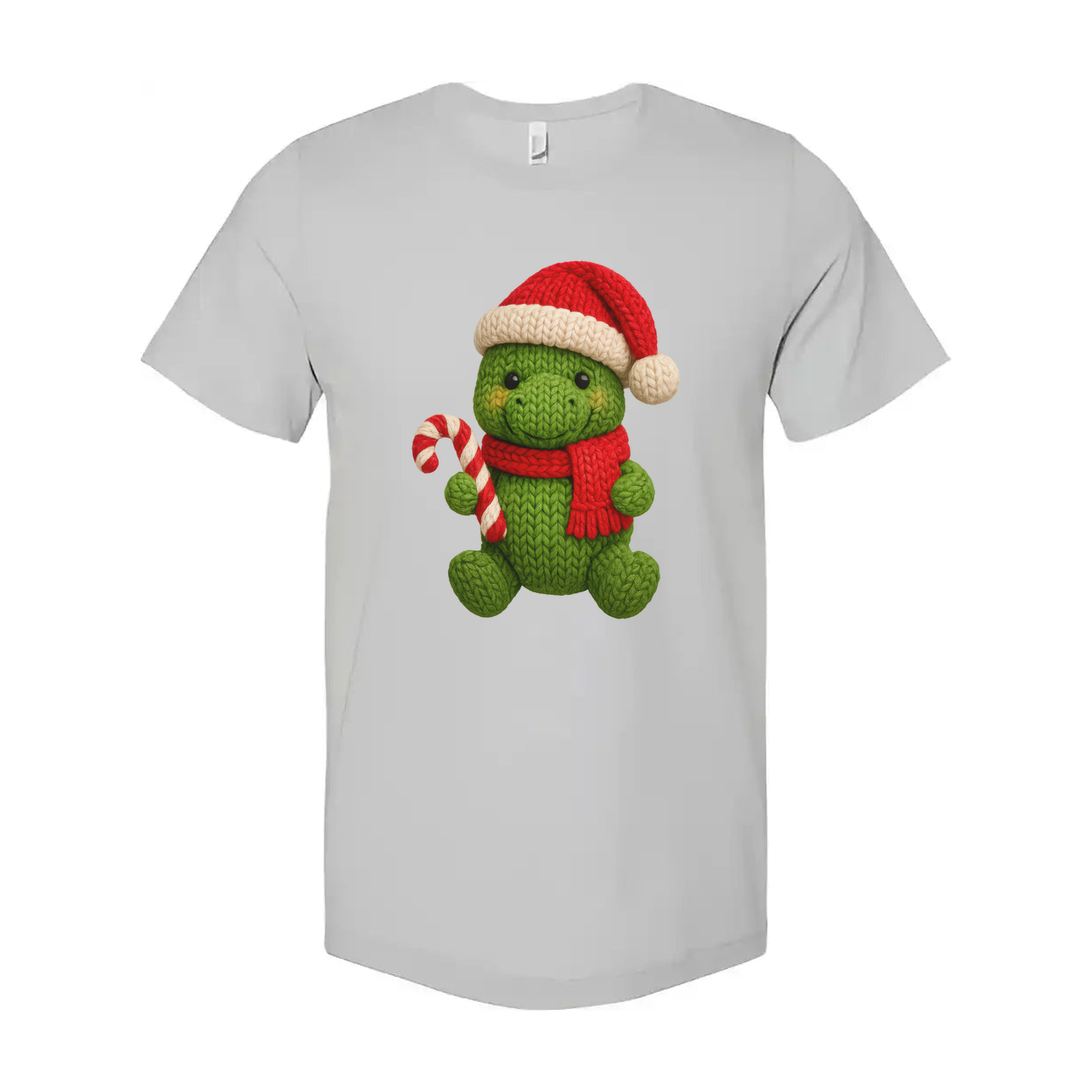Green Knit Turtle Christmas T Shirt With Santa Hat And Candy Cane Design For Holiday