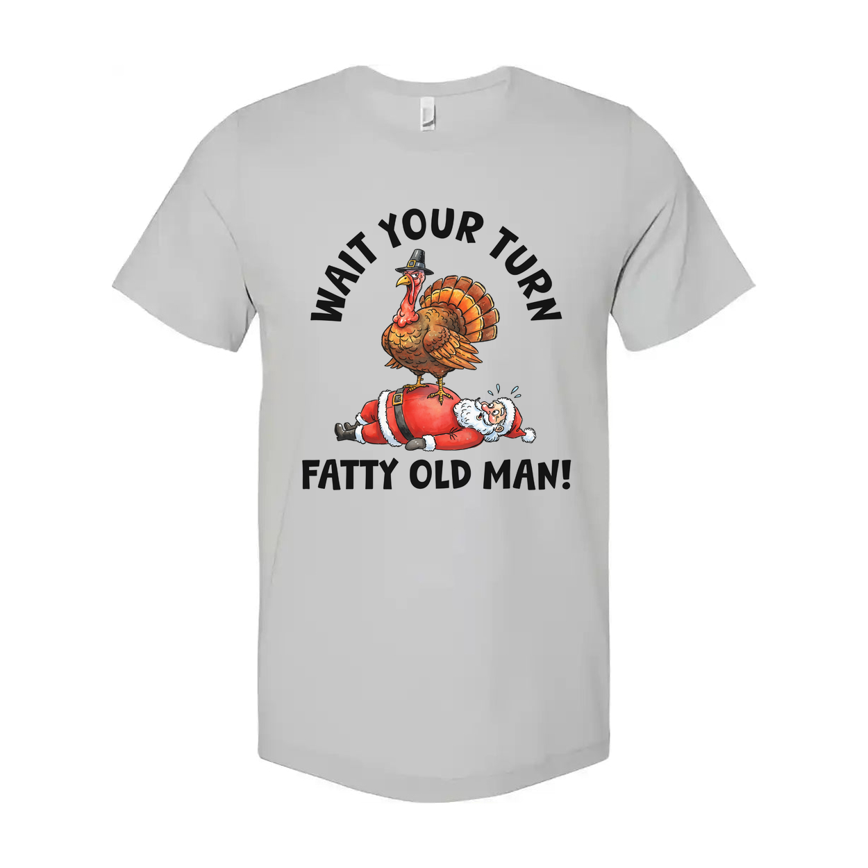 Funny Christmas T Shirt With Turkey Standing On Santa Claus Illustration For Holiday Gift
