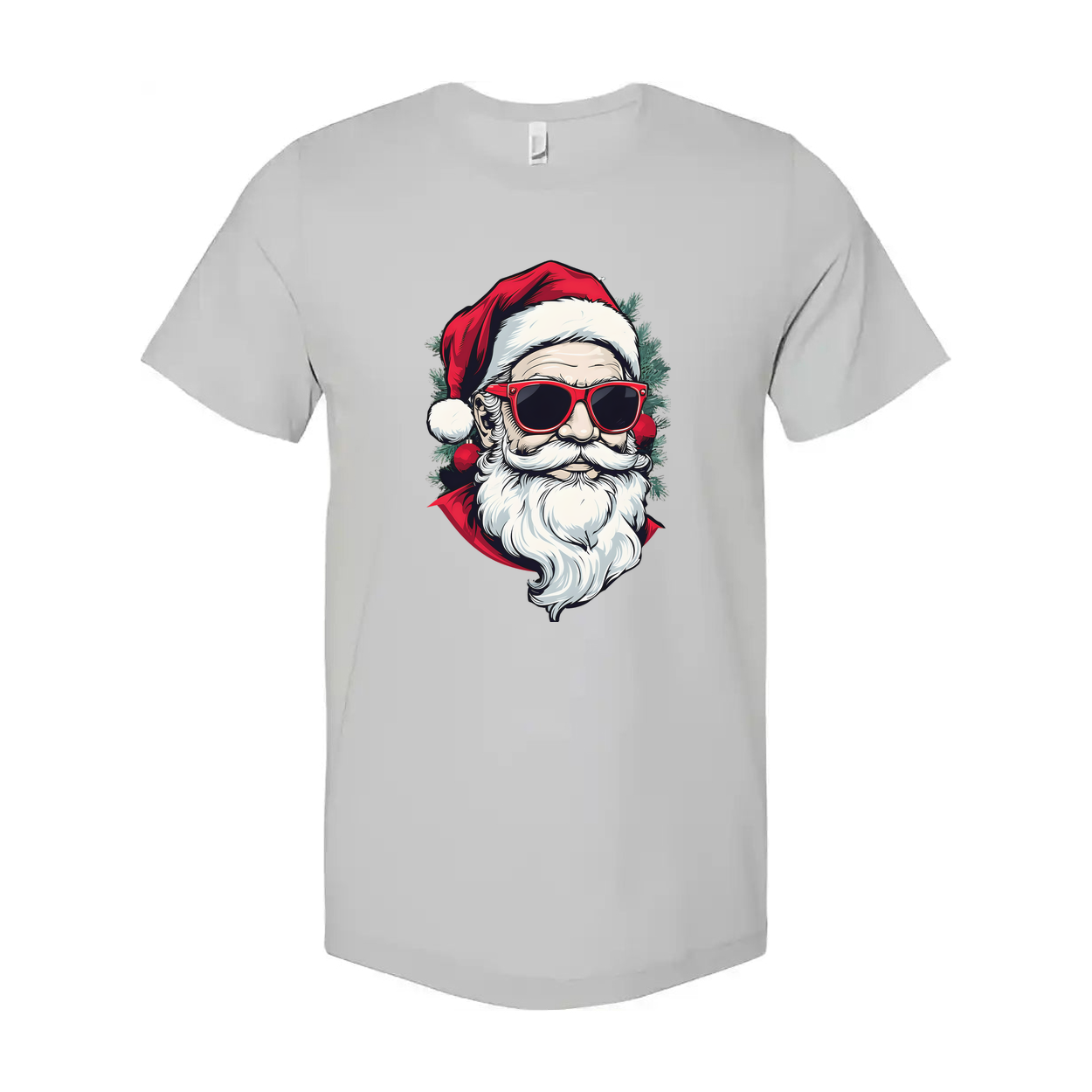 Unisex Christmas T Shirt Featuring Santa Claus Graphic With Red Sunglasses And Festive Tree