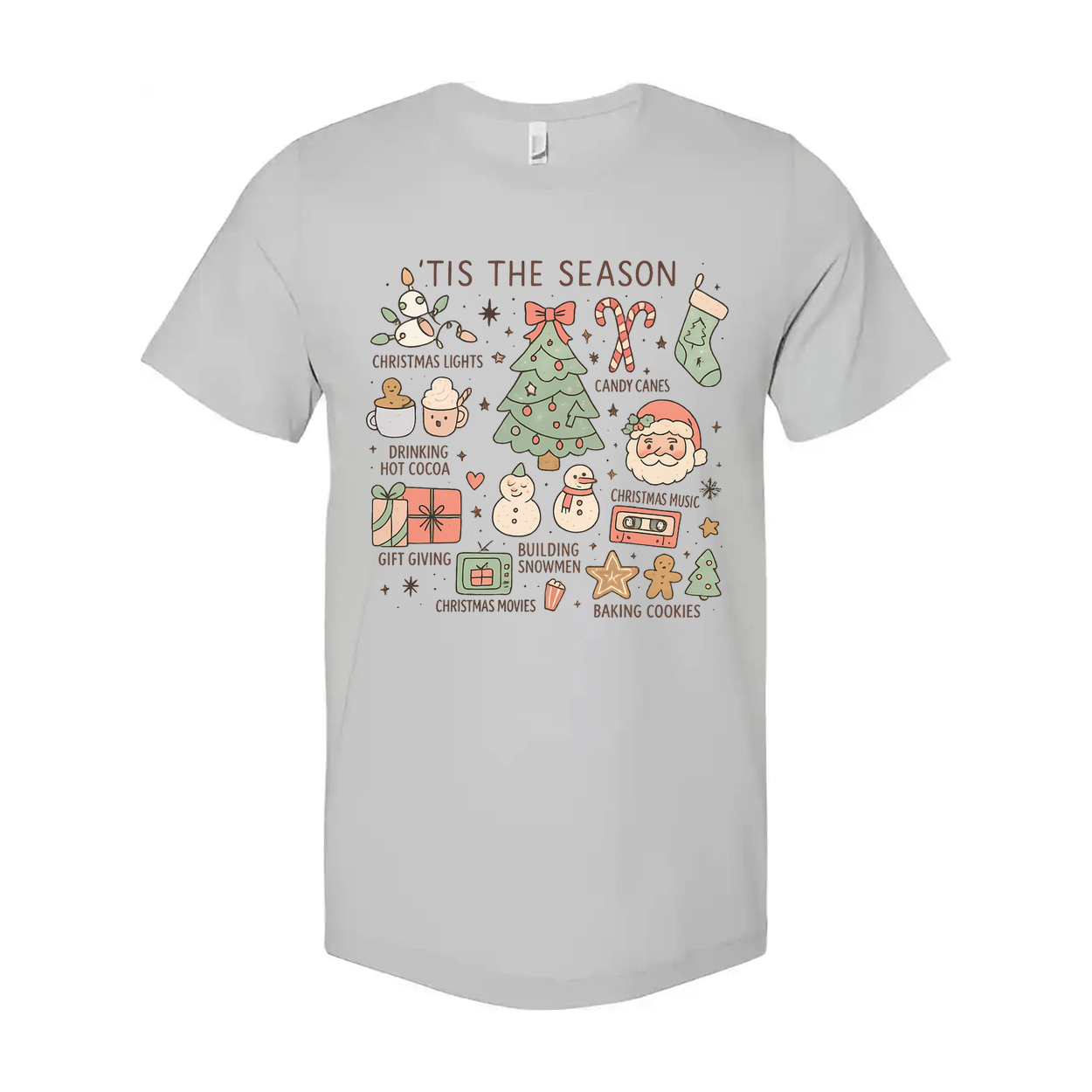 Tis The Season Christmas Unisex T Shirt With Tree And Holiday Icons Graphic Tee Festive