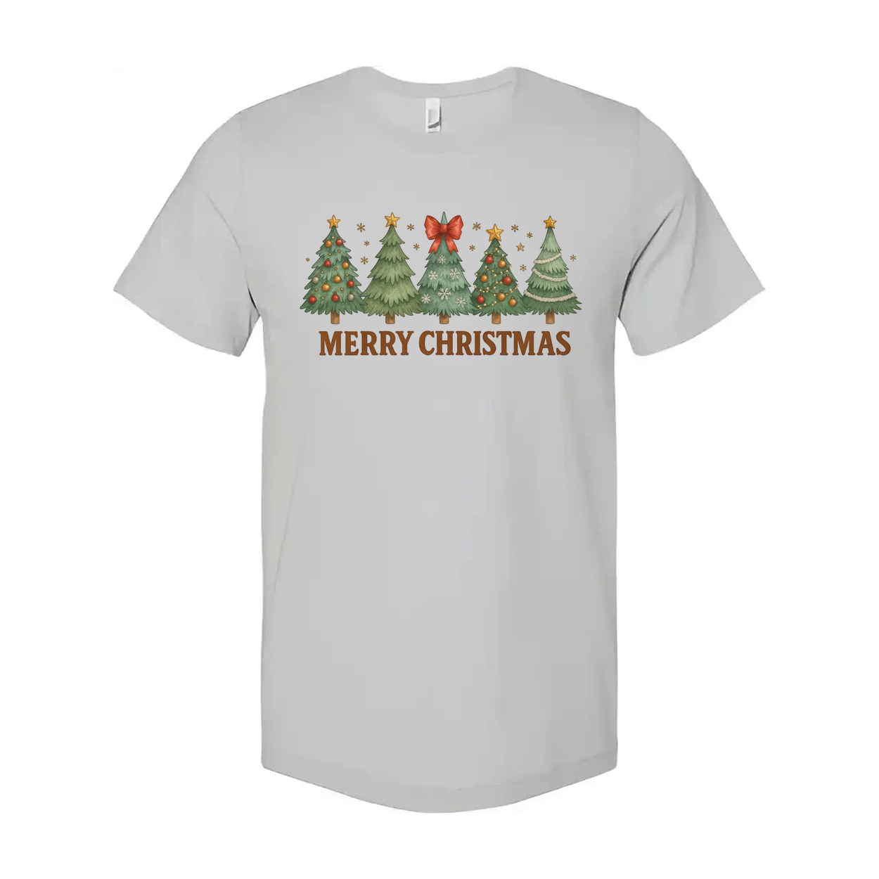 Unisex Christmas T Shirt With Snowy Christmas Tree Row Graphic And Merry Christmas Text