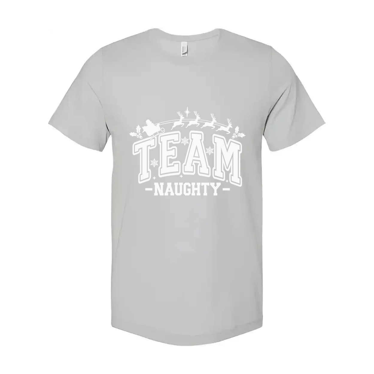 Team Naughty Christmas Graphic T Shirt Unisex Holiday Tee With Santa Sleigh Design