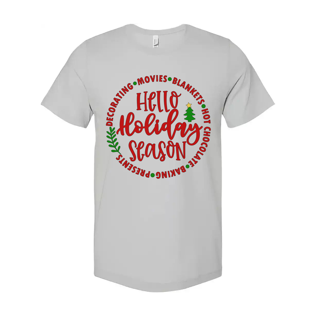 Hello Holidays Season Unisex Christmas T Shirt With Circular Festive Graphic Design