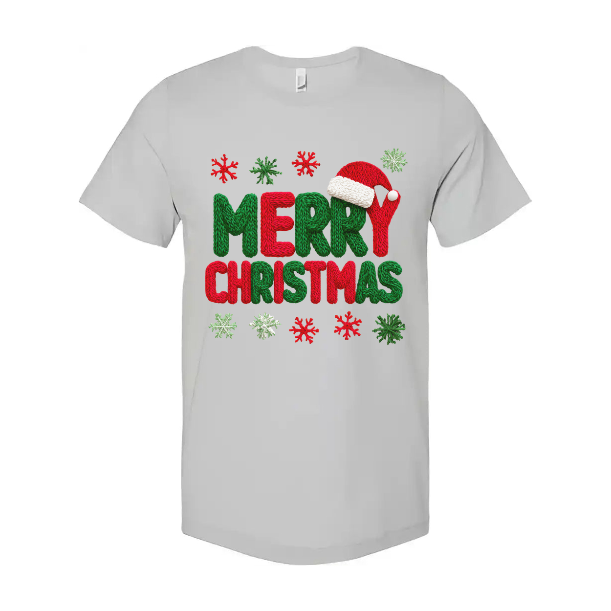 Merry Christmas Knit Style T Shirt With Santa Hat Graphic