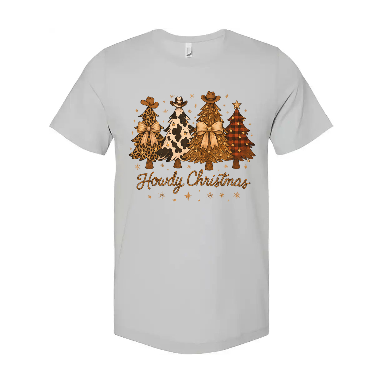 Unisex Christmas T Shirt With Howdy Christmas Tree Graphic Leopard Print Cow Print Plaid Trees