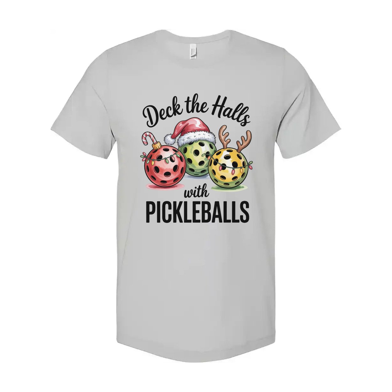 Deck The Halls With Pickleballs Unisex Christmas Graphic T Shirt For The Holidays