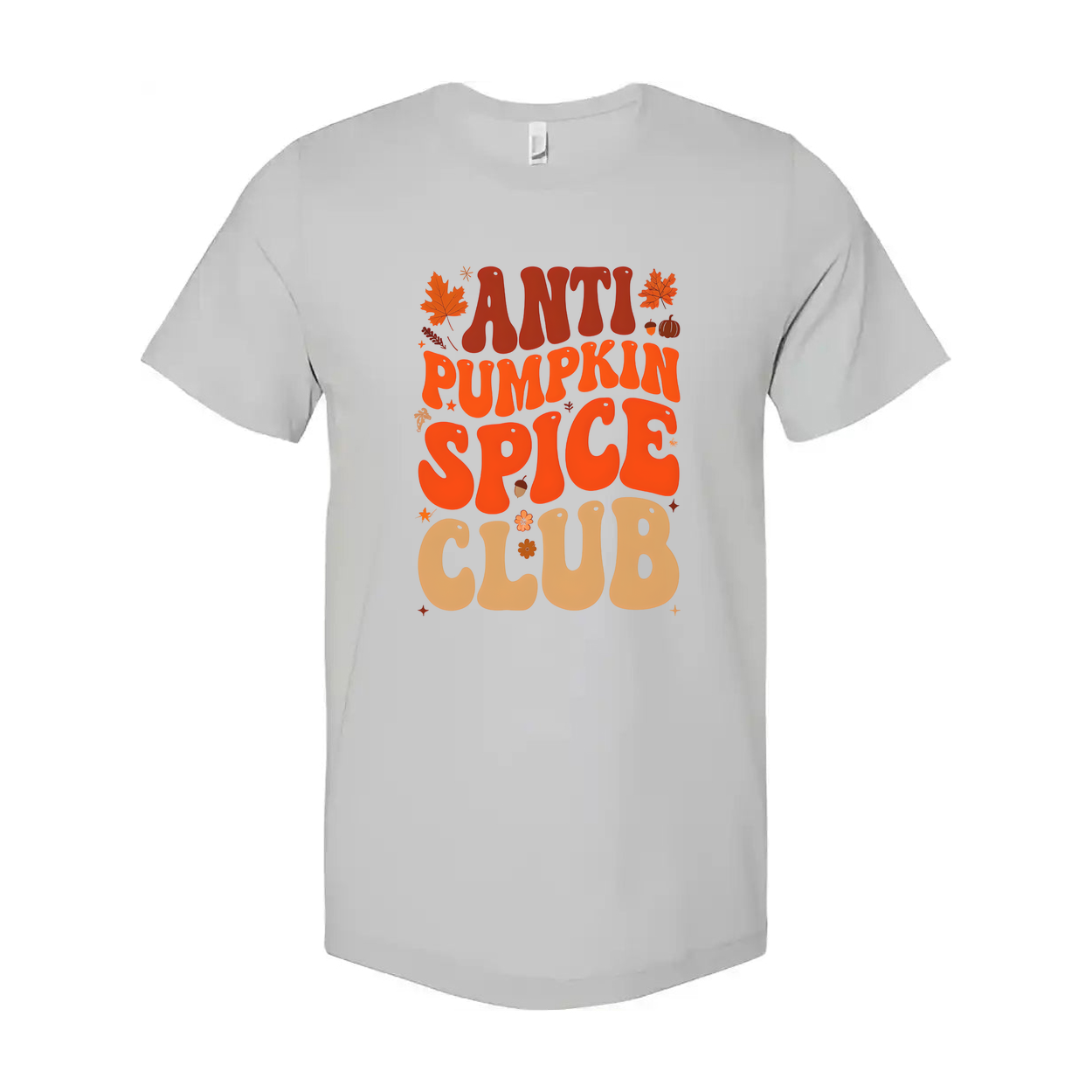 Anti Pumpkin Spice Club Unisex T Shirt With Retro Typography And Autumn Leaves Design