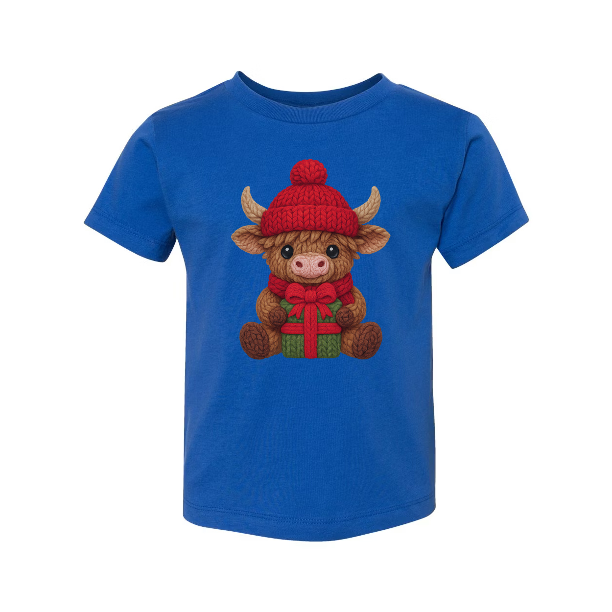 Christmas Knit Cow Calf With Red Hat And Gift Graphic T Shirt For Men And Women Unisex Cotton Tee