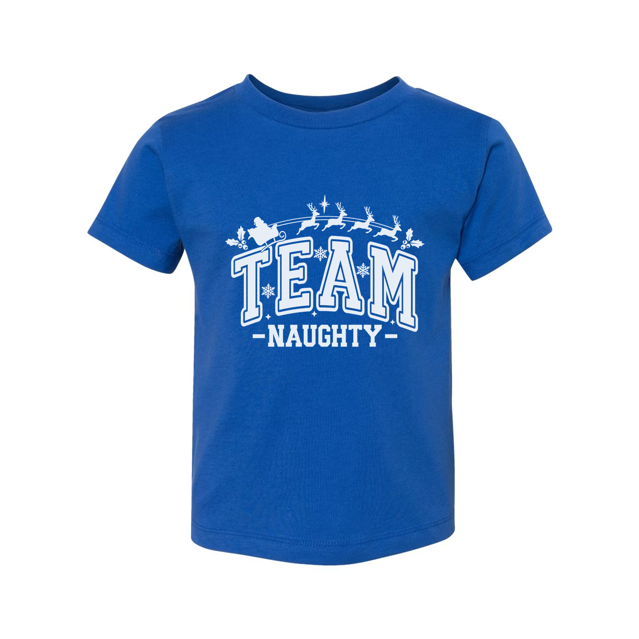 Team Naughty Christmas Graphic T Shirt Unisex Holiday Tee With Santa Sleigh Design