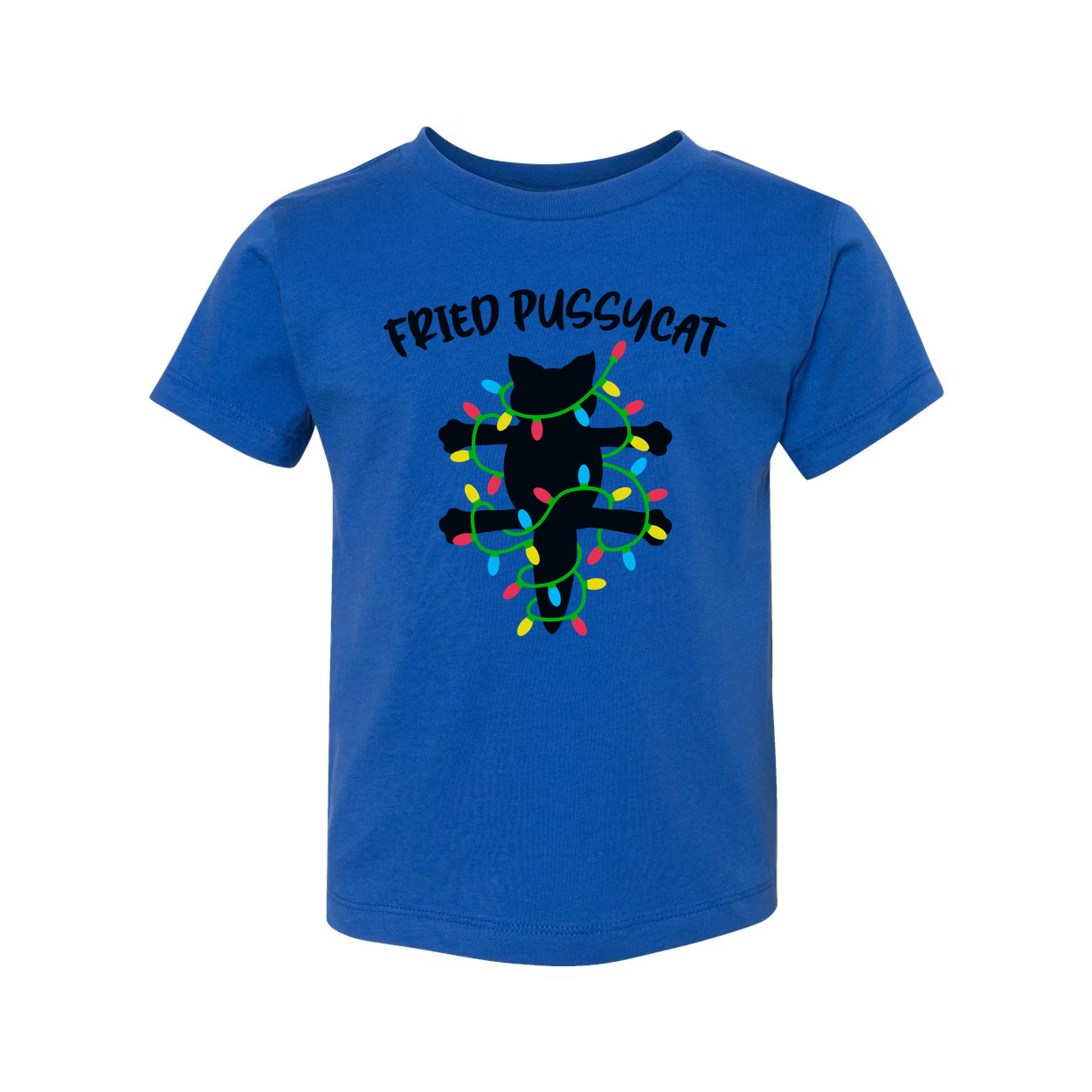 Fried Pussycat Christmas Lights Graphic T Shirt For Unisex Cotton Short Sleeve Tee