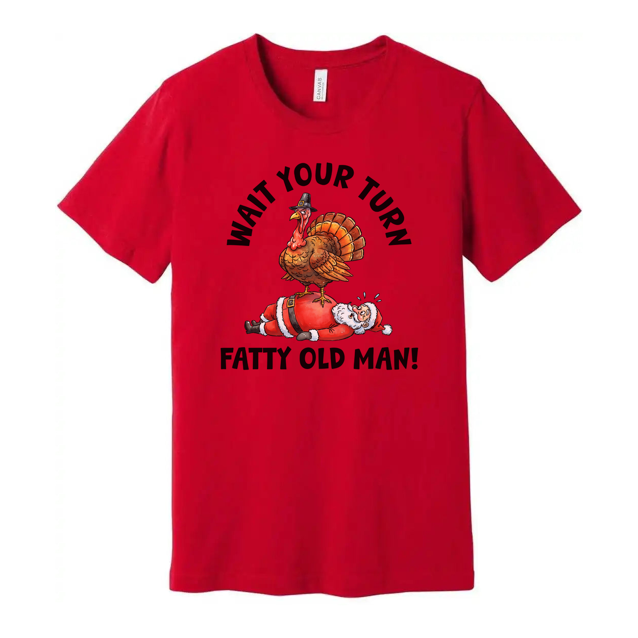 Funny Christmas T Shirt With Turkey Standing On Santa Claus Illustration For Holiday Gift