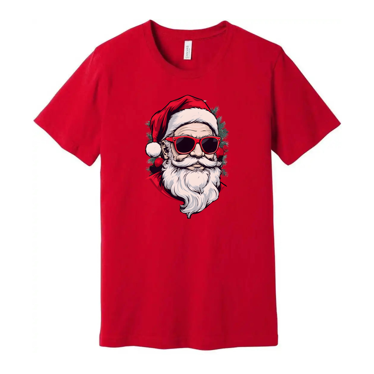 Unisex Christmas T Shirt Featuring Santa Claus Graphic With Red Sunglasses And Festive Tree