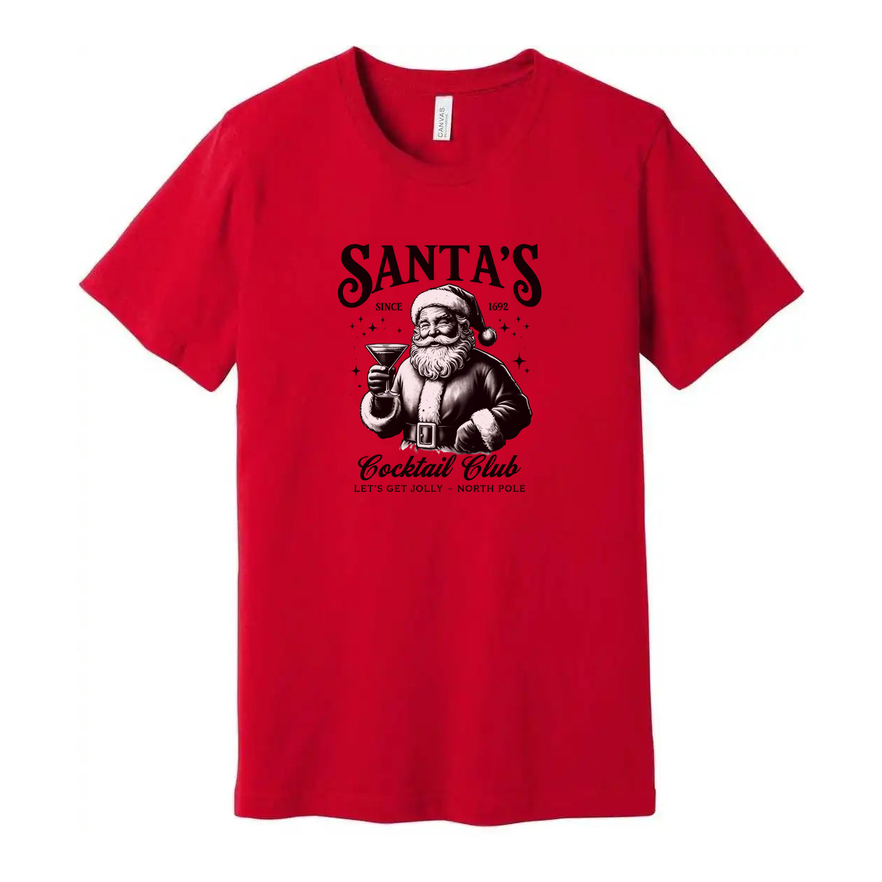 Santa's Cocktail Club Unisex Christmas Graphic Tee Featuring Santa With A Cocktail