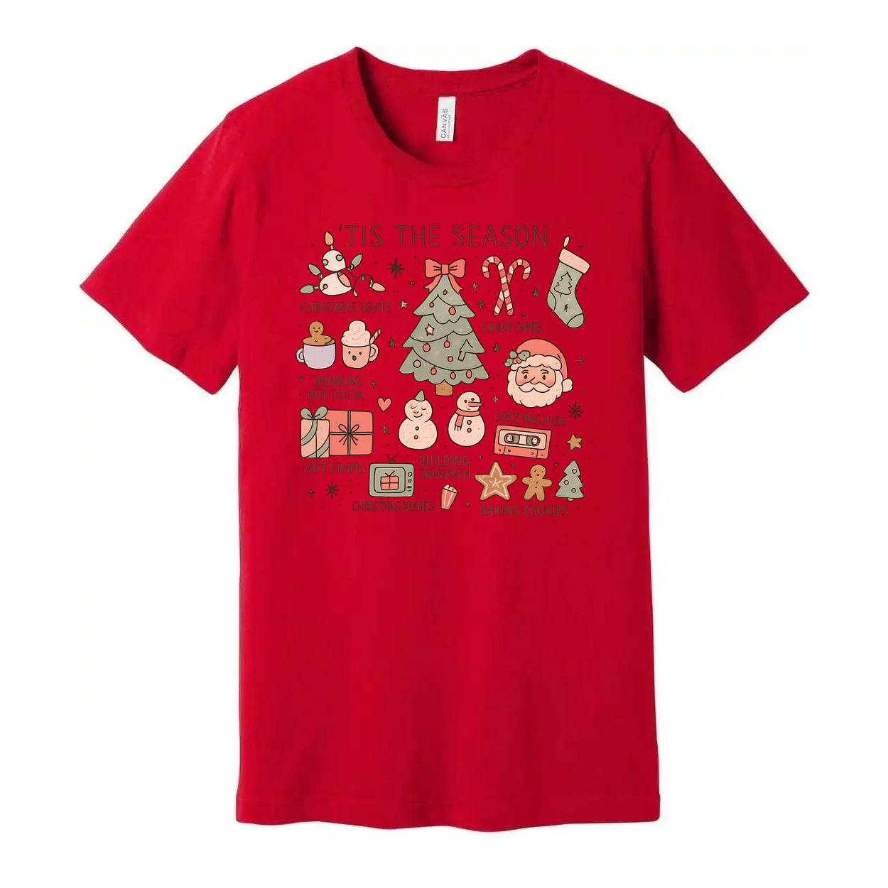 Tis The Season Christmas Unisex T Shirt With Tree And Holiday Icons Graphic Tee Festive