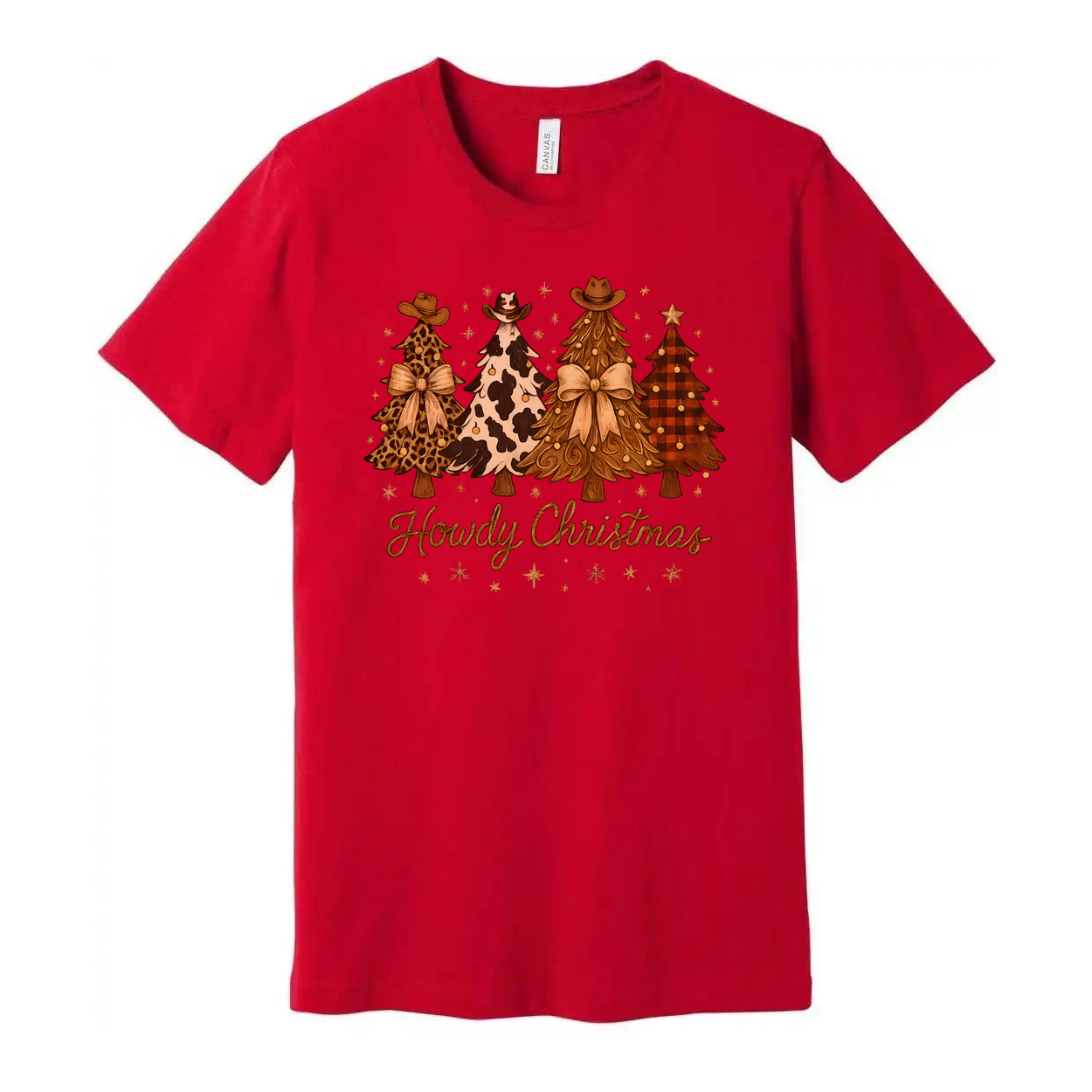 Unisex Christmas T Shirt With Howdy Christmas Tree Graphic Leopard Print Cow Print Plaid Trees
