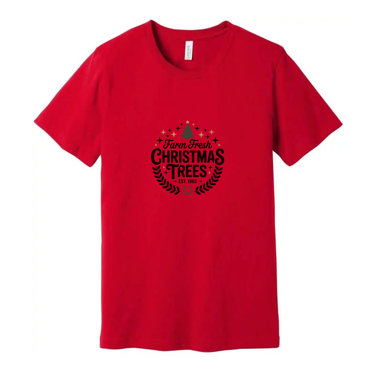 Farm Fresh Christmas Trees Unisex Graphic Tee With Classic Laurel Wreath Logo Est. 1962