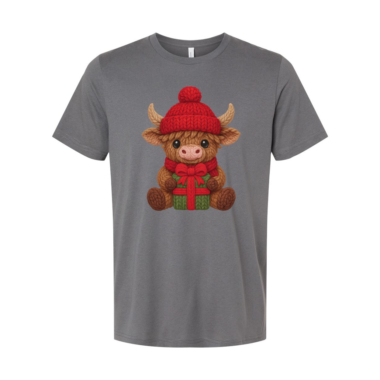Christmas Knit Cow Calf With Red Hat And Gift Graphic T Shirt For Men And Women Unisex Cotton Tee