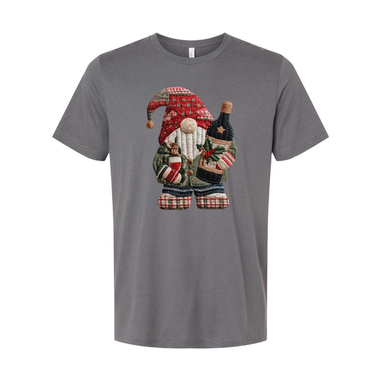 Christmas Santa Claus Knitted Patch T Shirt Featuring Bottle Wrapped Gifts And Festive Details