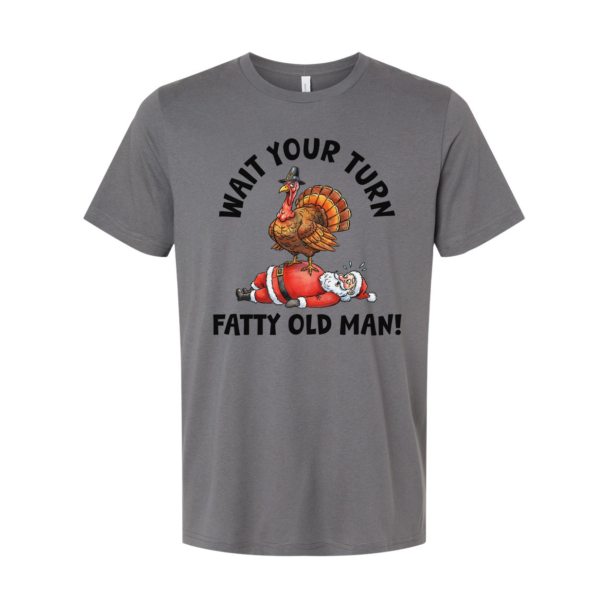 Funny Christmas T Shirt With Turkey Standing On Santa Claus Illustration For Holiday Gift