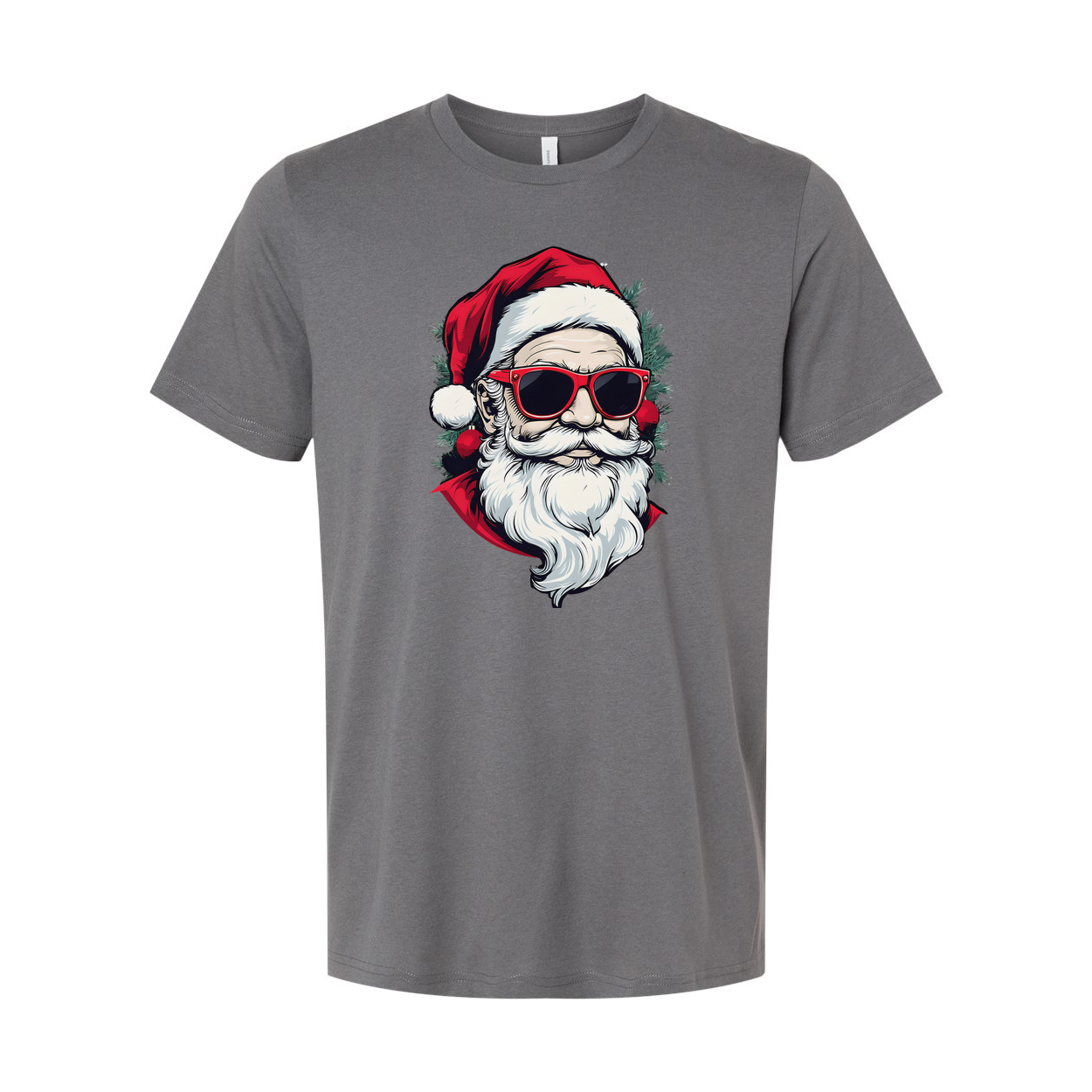 Unisex Christmas T Shirt Featuring Santa Claus Graphic With Red Sunglasses And Festive Tree
