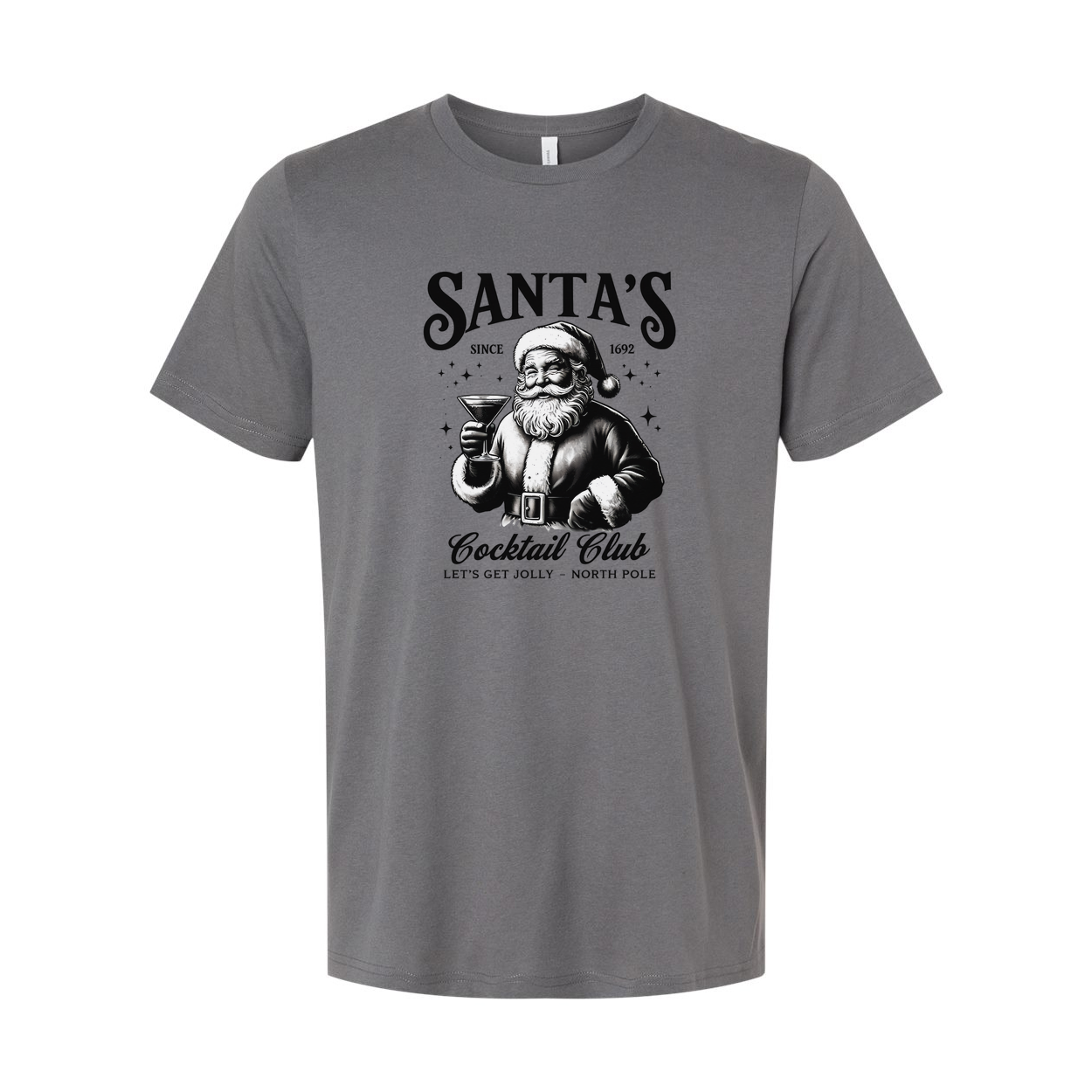 Santa's Cocktail Club Unisex Christmas Graphic Tee Featuring Santa With A Cocktail