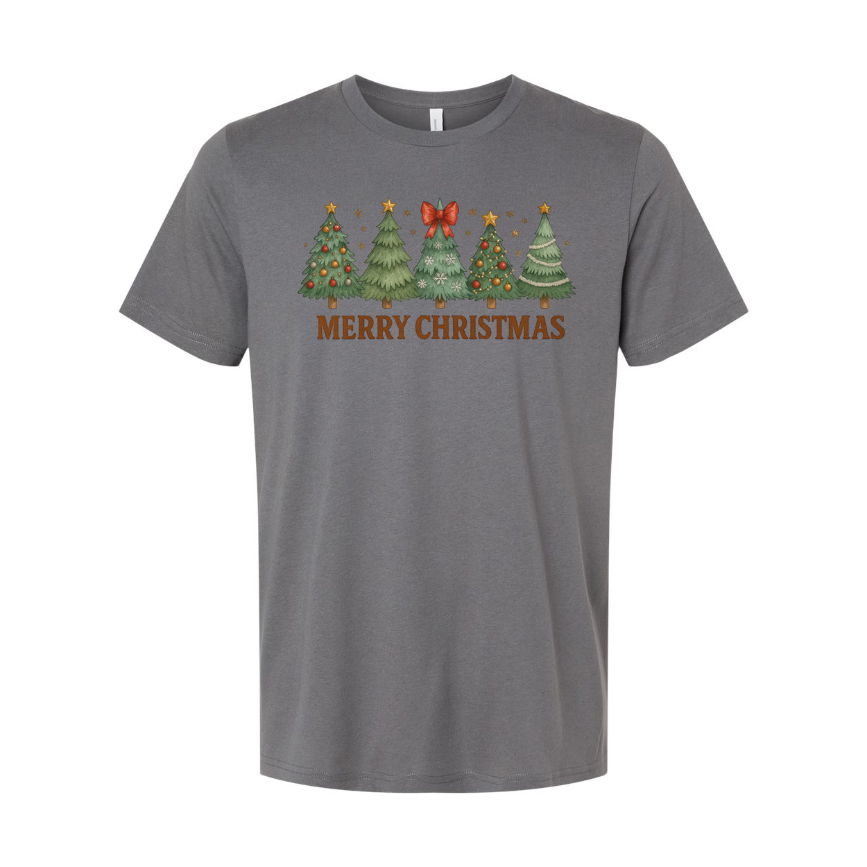 Unisex Christmas T Shirt With Snowy Christmas Tree Row Graphic And Merry Christmas Text