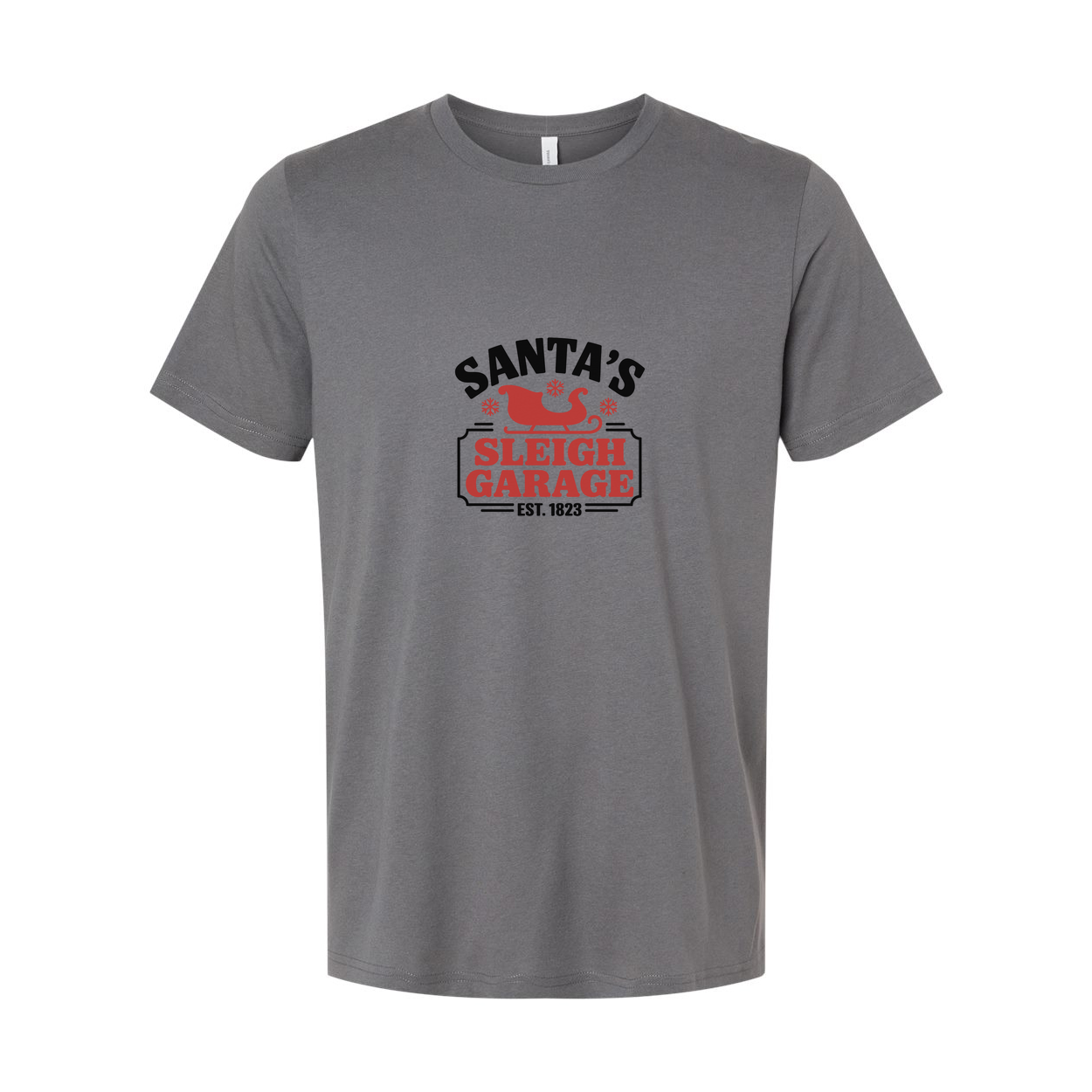 Santa's Sleigh Garage Christmas Graphic Tee Shirt Unisex Est 1823 Holiday Gift Idea