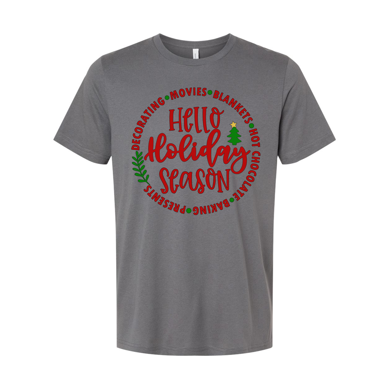 Hello Holidays Season Unisex Christmas T Shirt With Circular Festive Graphic Design