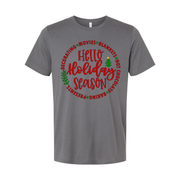Hello Holidays Season Unisex Christmas T Shirt With Circular Festive Graphic Design