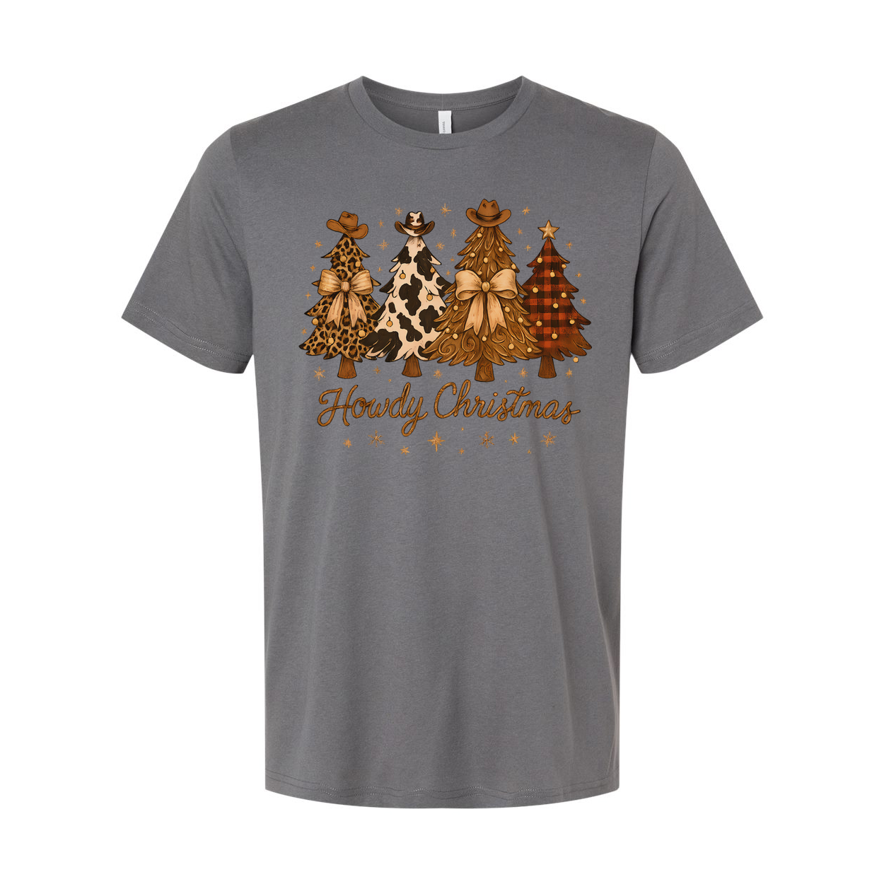 Unisex Christmas T Shirt With Howdy Christmas Tree Graphic Leopard Print Cow Print Plaid Trees
