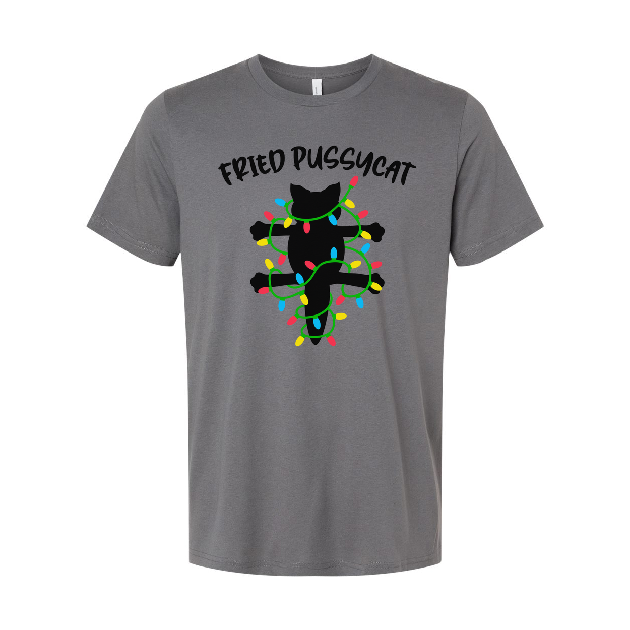 Fried Pussycat Christmas Lights Graphic T Shirt For Unisex Cotton Short Sleeve Tee