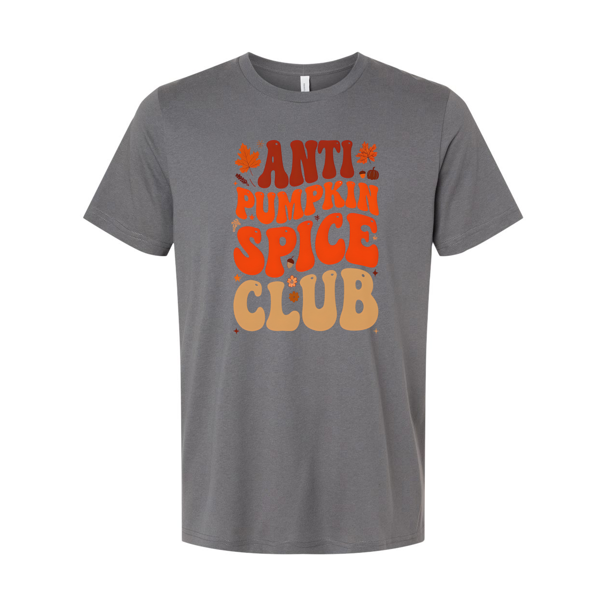 Anti Pumpkin Spice Club Unisex T Shirt With Retro Typography And Autumn Leaves Design