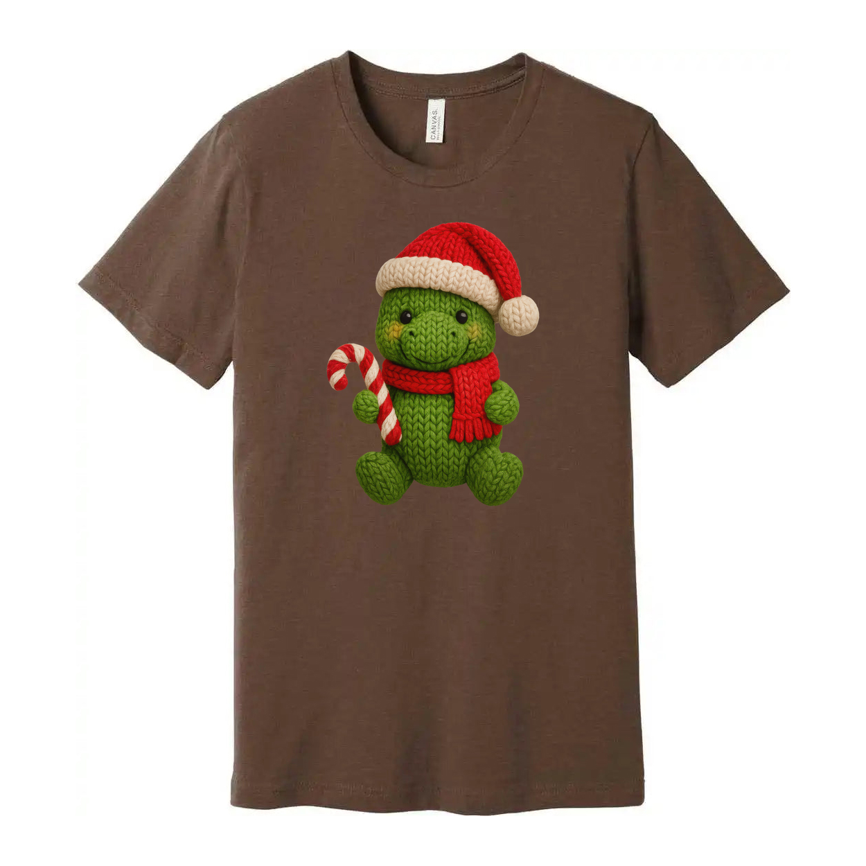 Green Knit Turtle Christmas T Shirt With Santa Hat And Candy Cane Design For Holiday
