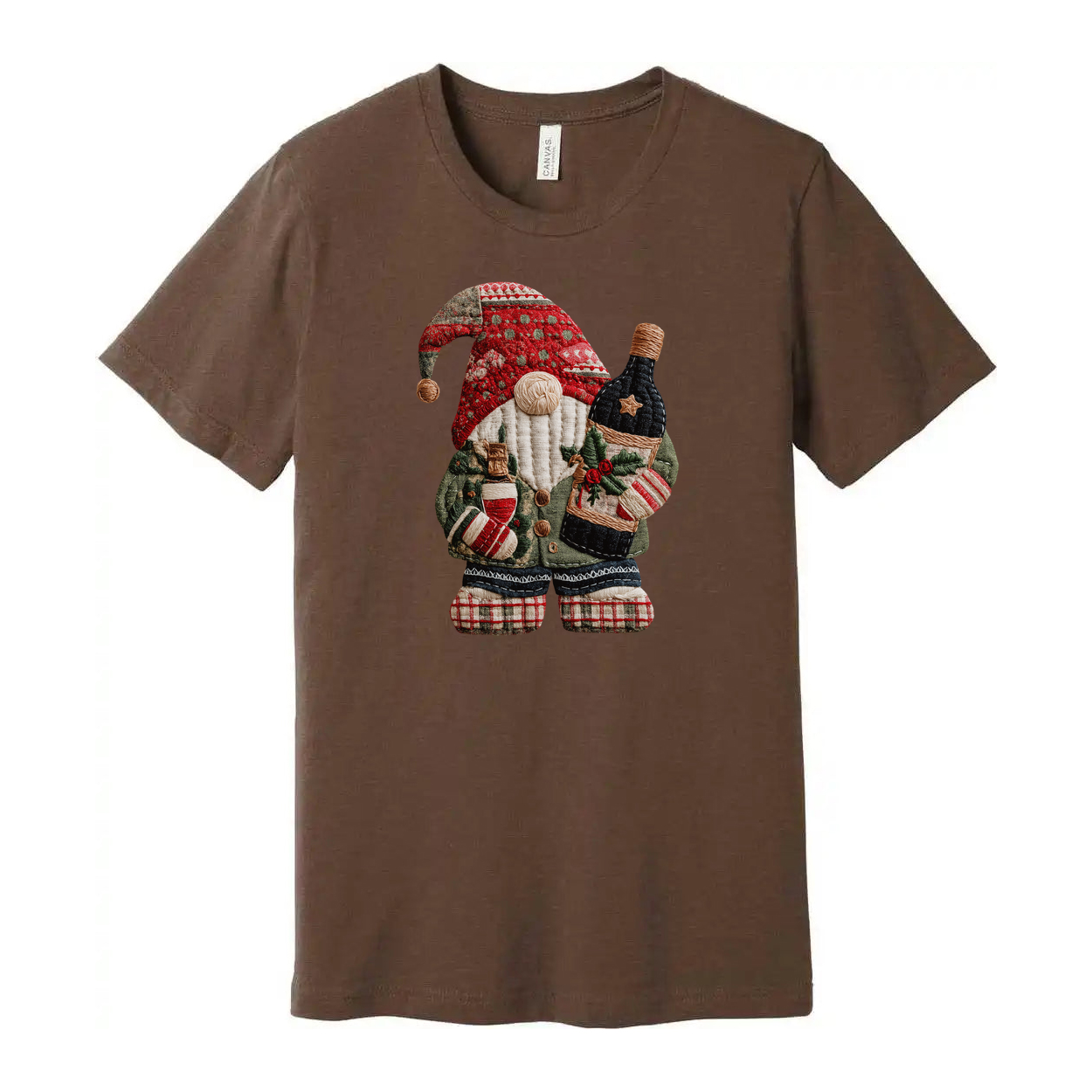 Christmas Santa Claus Knitted Patch T Shirt Featuring Bottle Wrapped Gifts And Festive Details