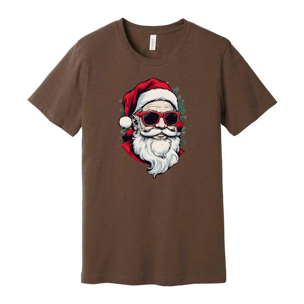 Unisex Christmas T Shirt Featuring Santa Claus Graphic With Red Sunglasses And Festive Tree