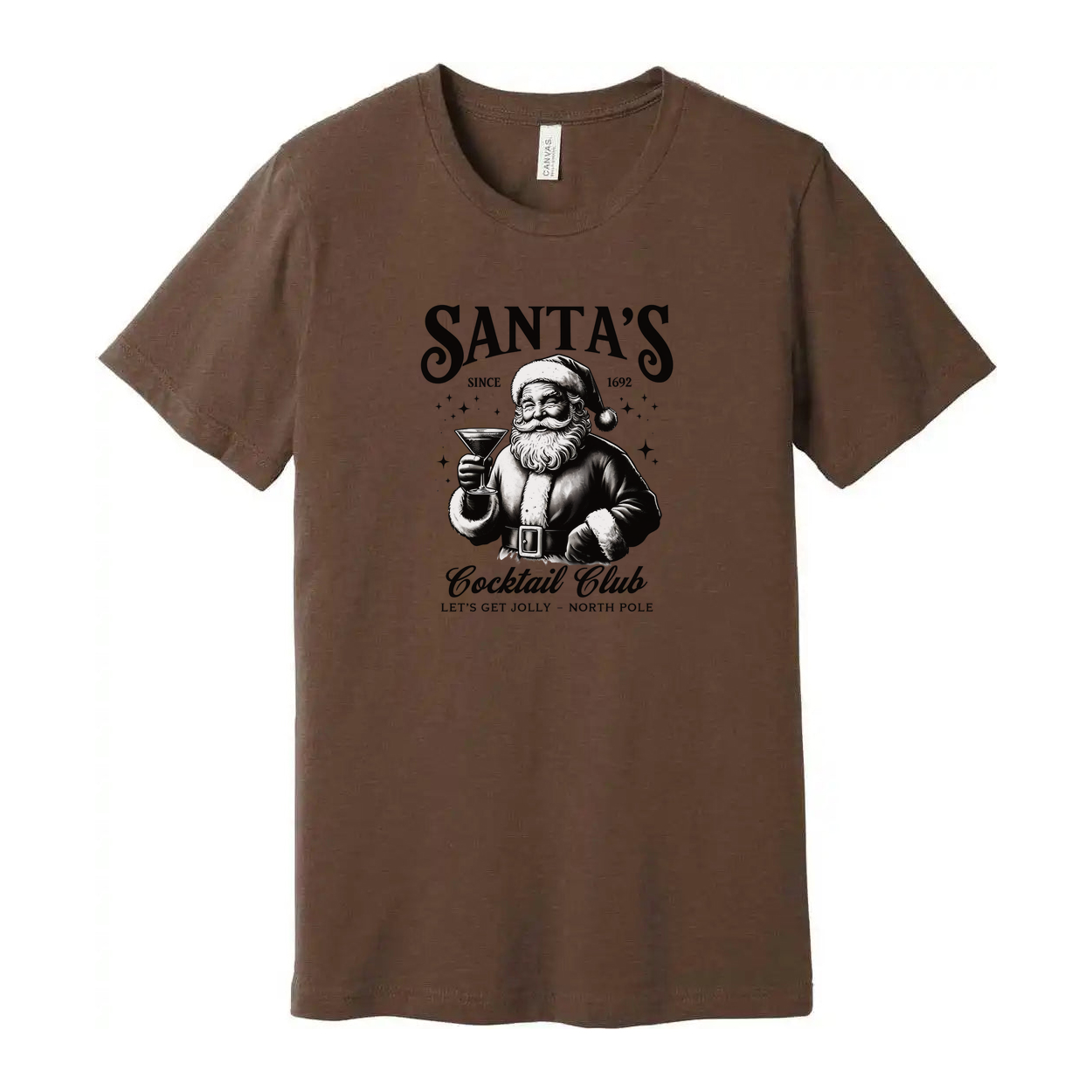 Santa's Cocktail Club Unisex Christmas Graphic Tee Featuring Santa With A Cocktail