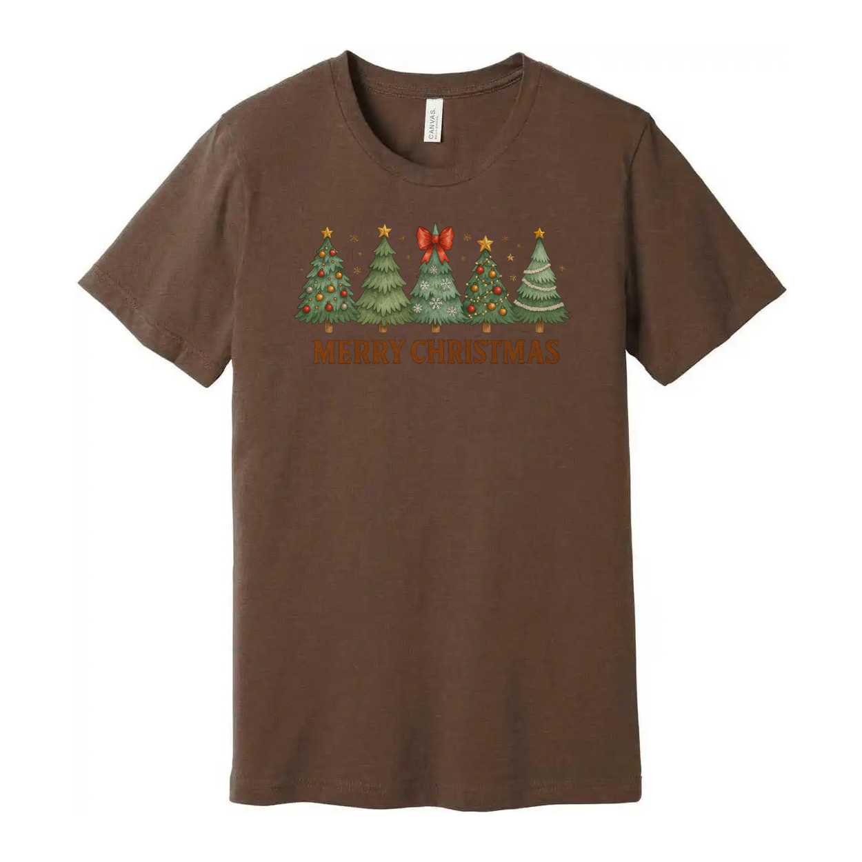 Unisex Christmas T Shirt With Snowy Christmas Tree Row Graphic And Merry Christmas Text