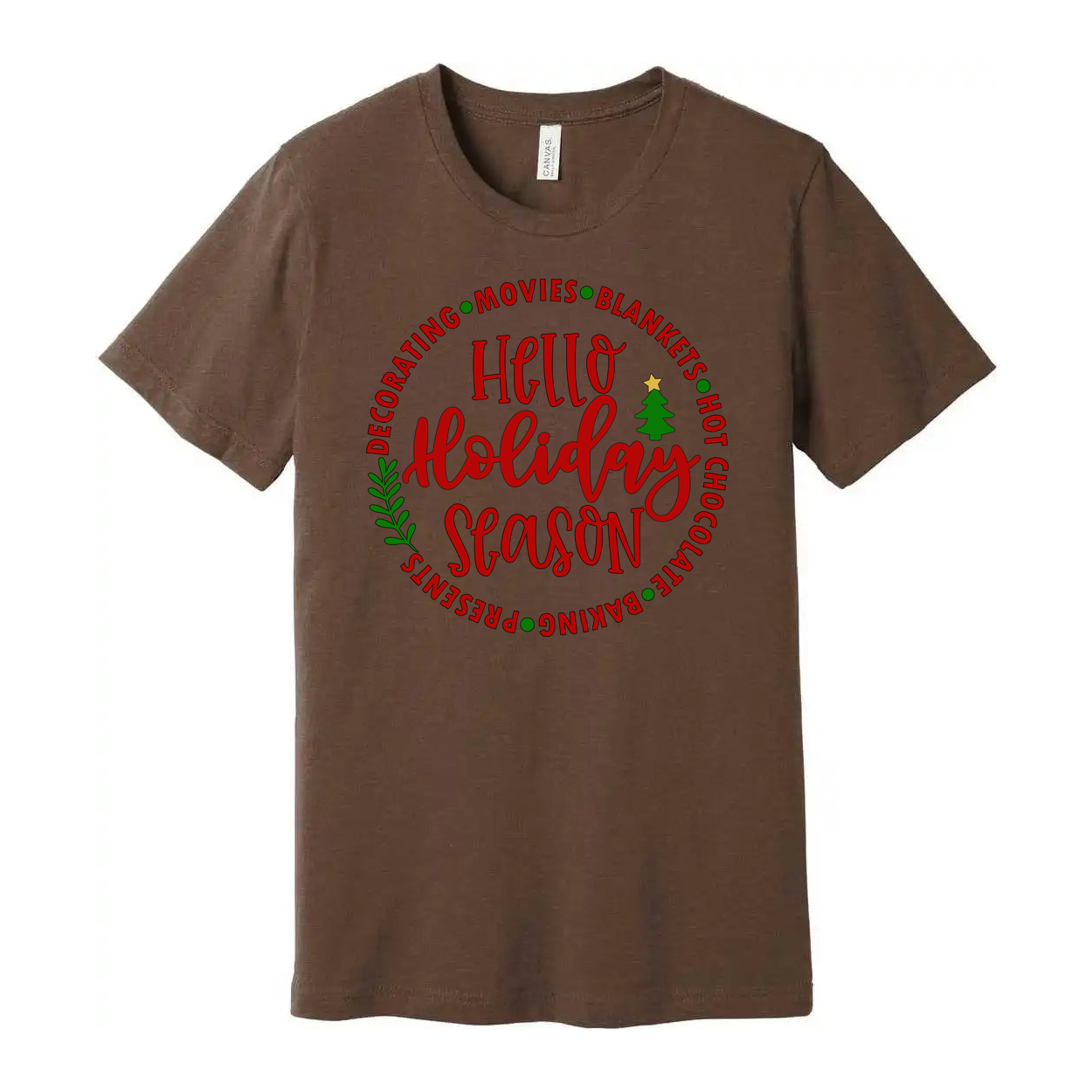Hello Holidays Season Unisex Christmas T Shirt With Circular Festive Graphic Design