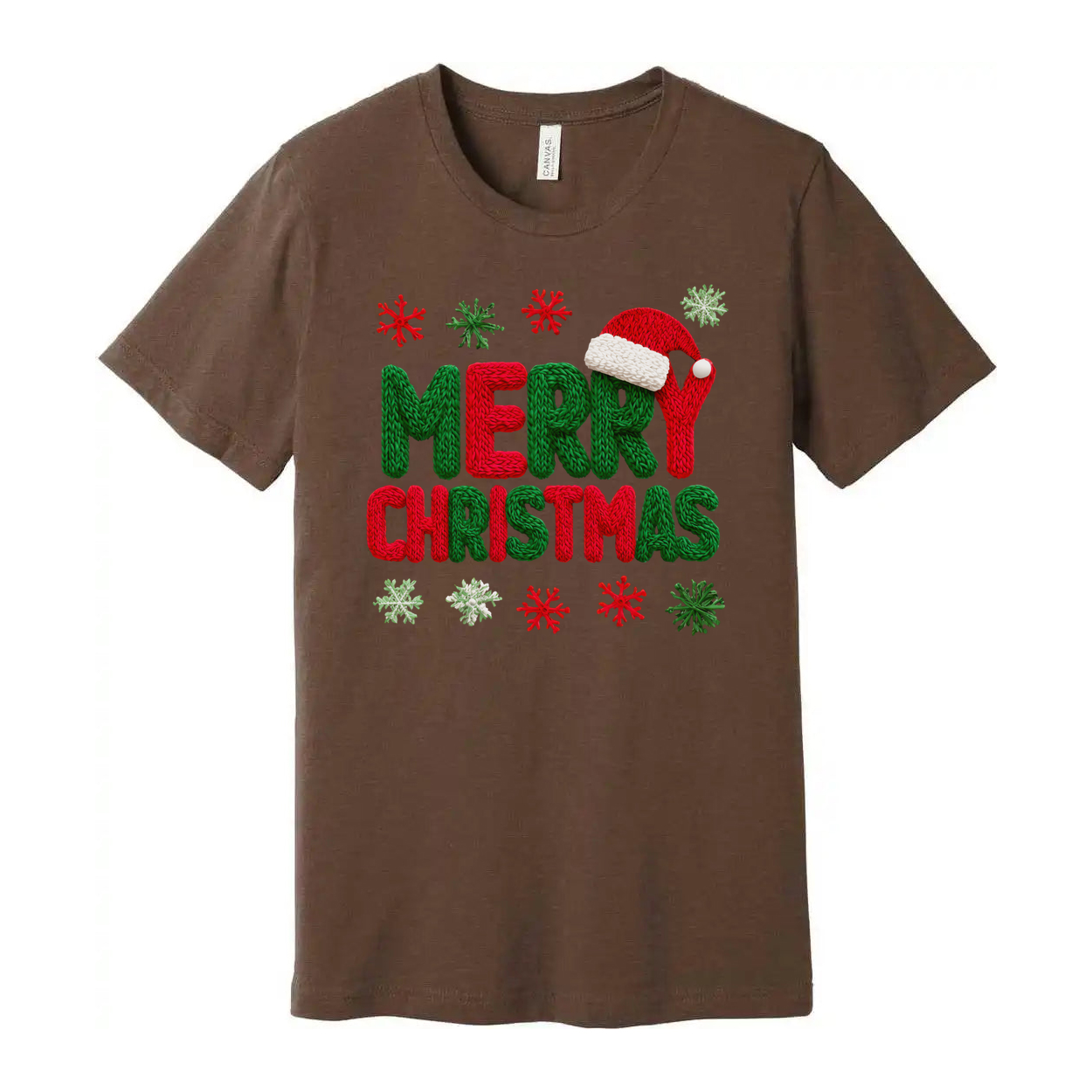 Merry Christmas Knit Style T Shirt With Santa Hat Graphic