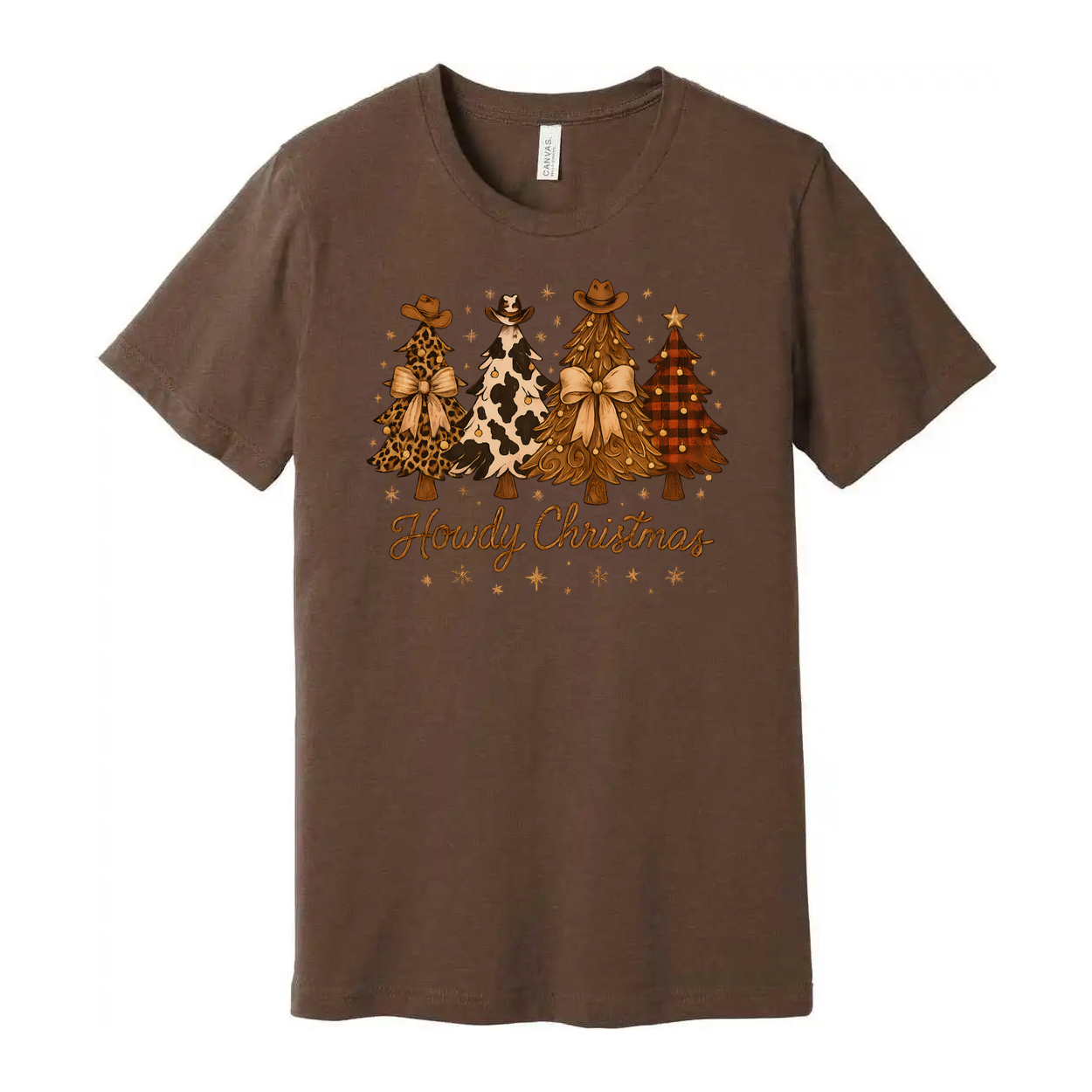 Unisex Christmas T Shirt With Howdy Christmas Tree Graphic Leopard Print Cow Print Plaid Trees