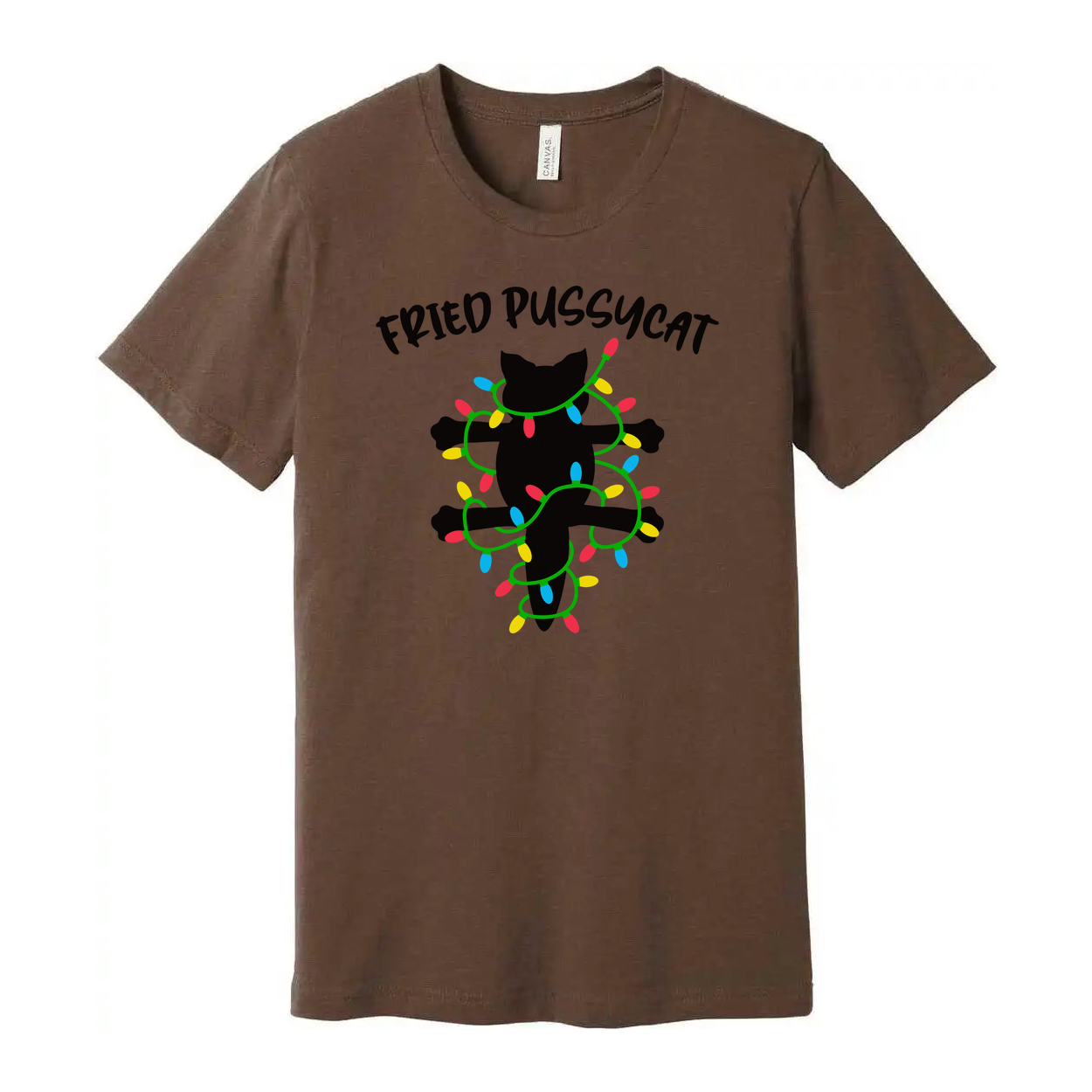 Fried Pussycat Christmas Lights Graphic T Shirt For Unisex Cotton Short Sleeve Tee