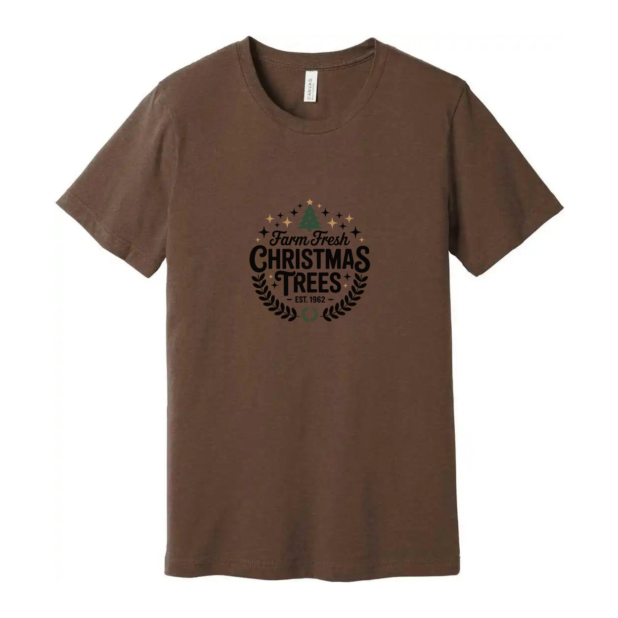 Farm Fresh Christmas Trees Unisex Graphic Tee With Classic Laurel Wreath Logo Est. 1962