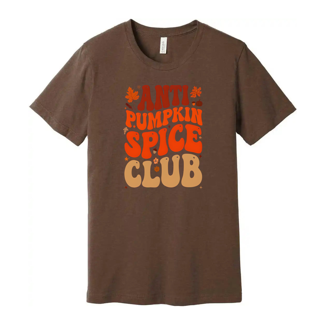 Anti Pumpkin Spice Club Unisex T Shirt With Retro Typography And Autumn Leaves Design