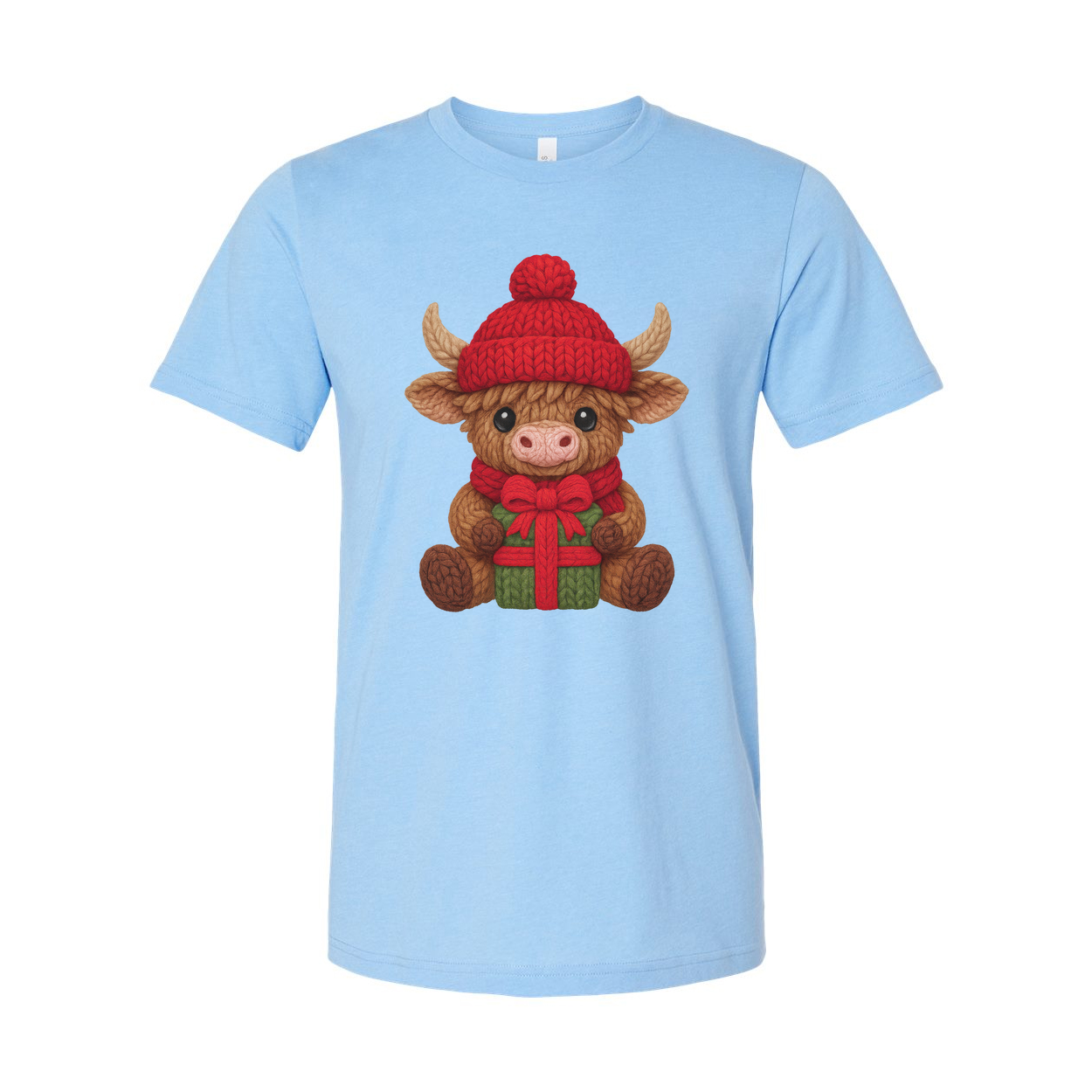 Christmas Knit Cow Calf With Red Hat And Gift Graphic T Shirt For Men And Women Unisex Cotton Tee