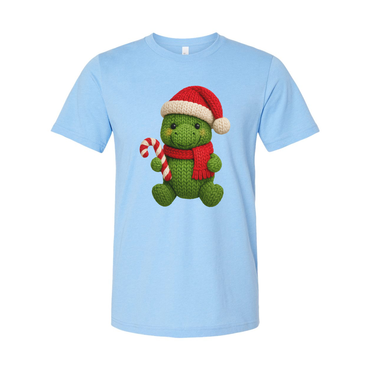 Green Knit Turtle Christmas T Shirt With Santa Hat And Candy Cane Design For Holiday