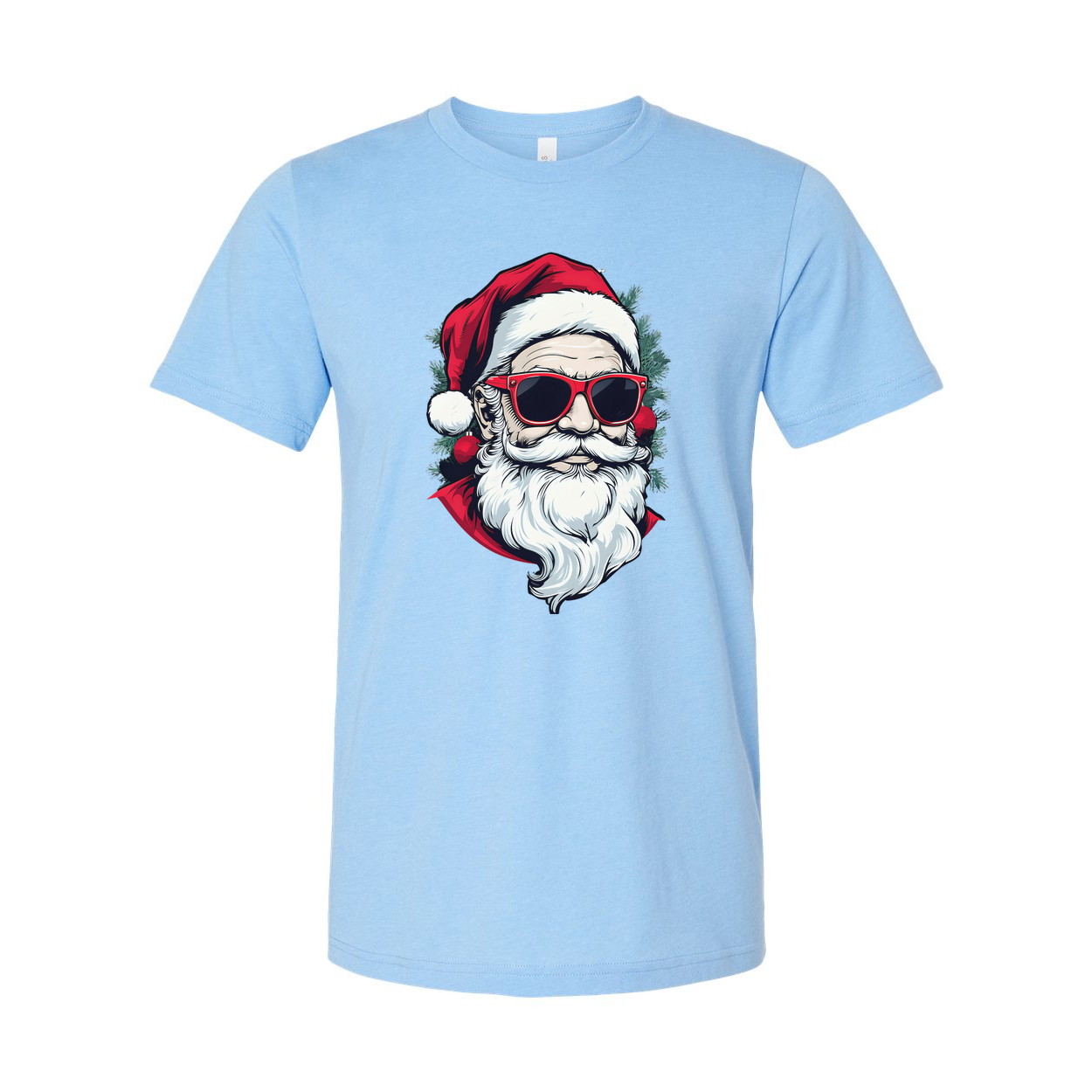 Unisex Christmas T Shirt Featuring Santa Claus Graphic With Red Sunglasses And Festive Tree